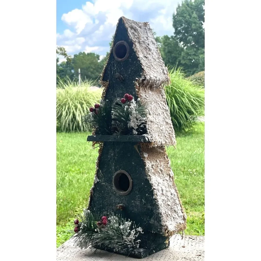Primitive Rustic Christmas Tree Birdhouse 18